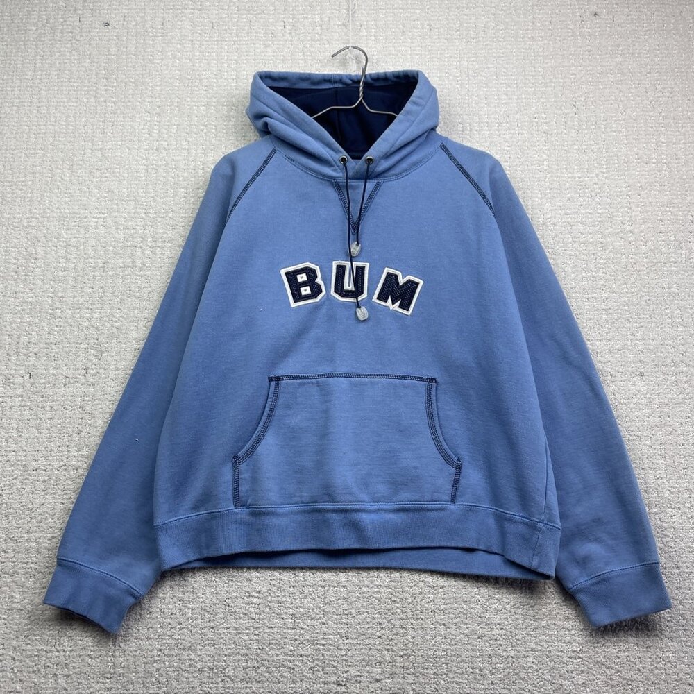 Vintage Y2K B.U.M. Equipment Hoodie Wom Size L College script Carolina Blue